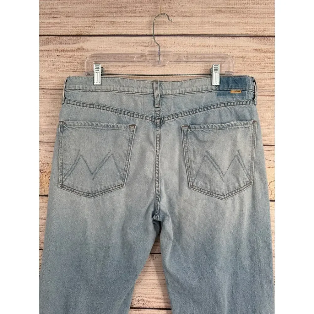 Mother Mid‎ Rise Rambler Zip Flood Jeans Womens 34 Blue Light Wash Ripped Off